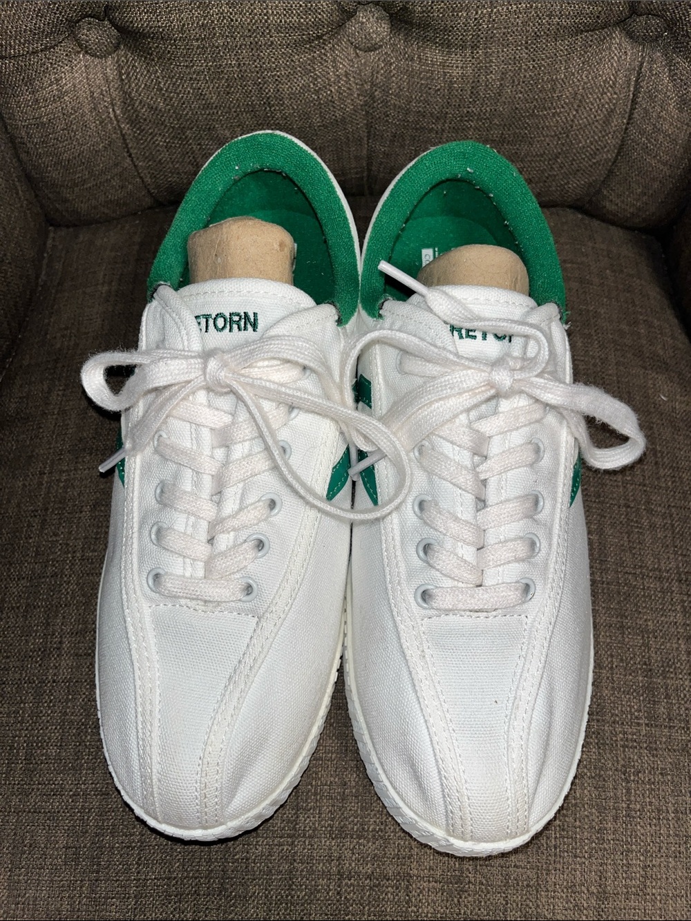 Tretorn Nylite Plus White Canvas Sneakers with Green Trim women's size 9 - Picture 3 of 10